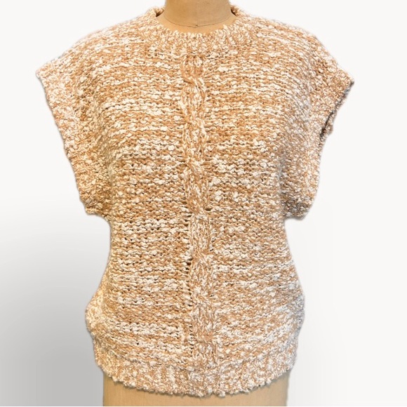 VINTAGE 80s Orange creamsicle short‎ cap sleeve sweater knit boucle textured - Picture 1 of 9